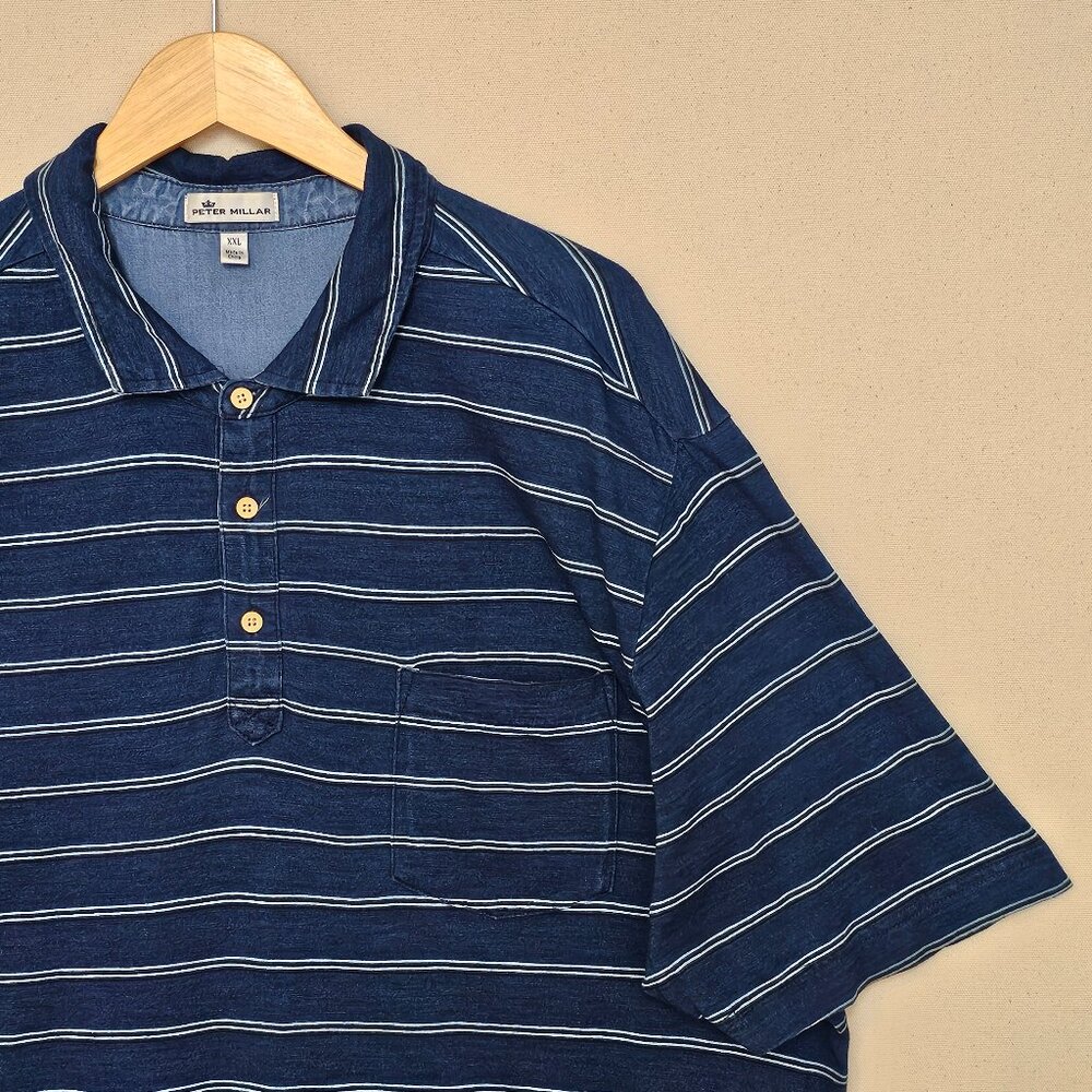 Peter Millar Navy Blue Striped Polo Shirt